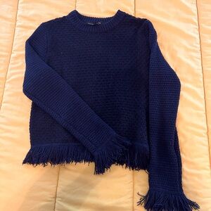 Navy & black Proenza Schouler wool/cotton fringed sweater